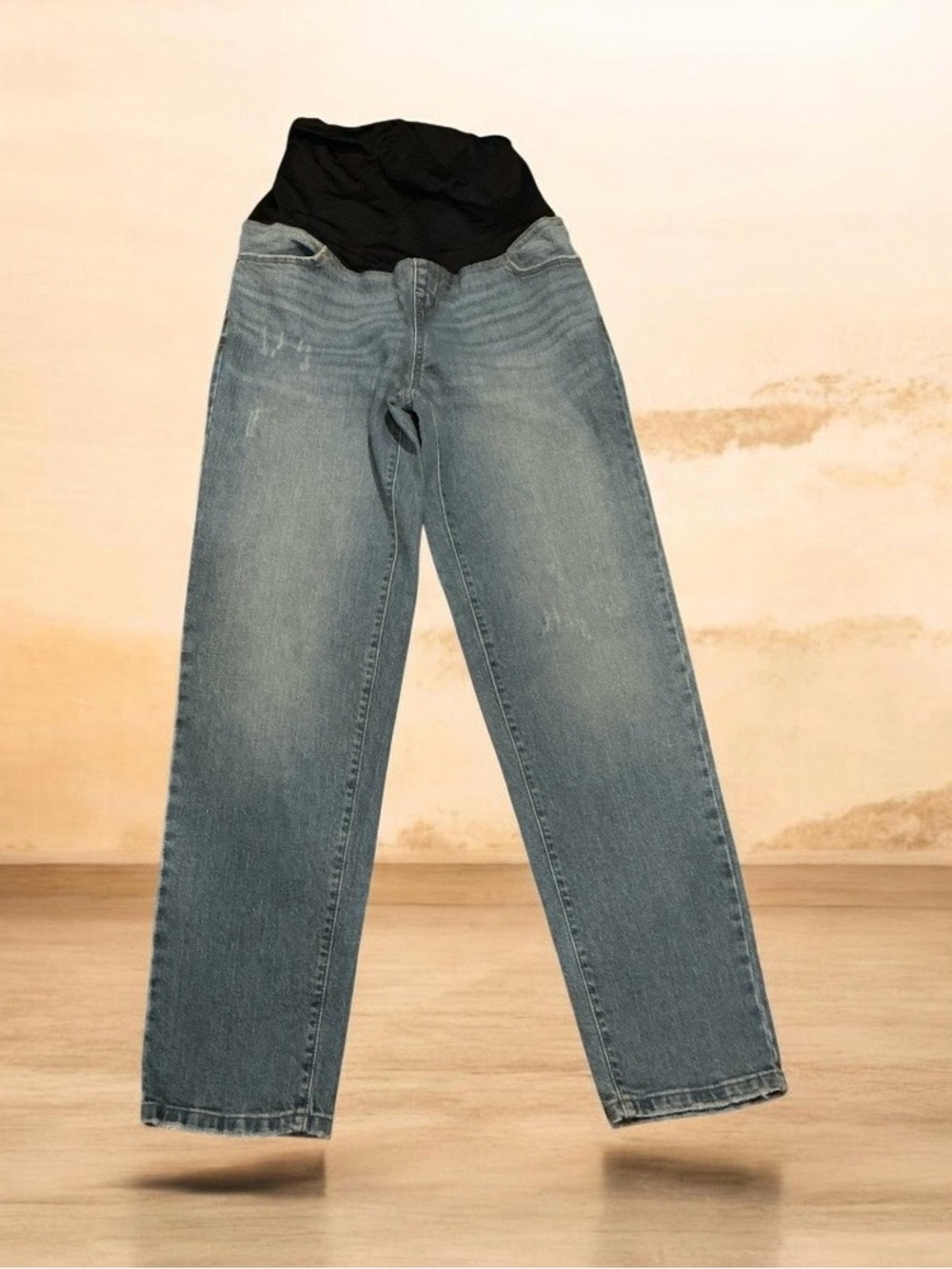 Maternity Straight-Leg Jeans with Black Support Panel -  Blue